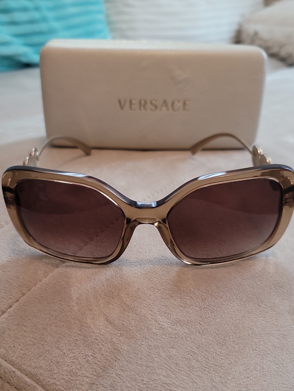 Versace VE4375 Square Sunglasses featuring Gold Tone Medusa Medallions